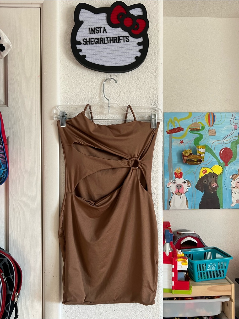 brown halter mini dress